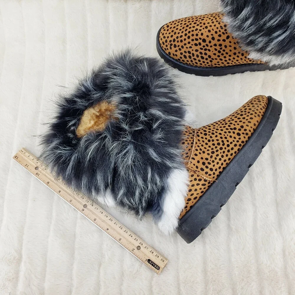 NIB Chi Chi Cheetah Animal Print Faux Fur Thick Lined Winter Boots - Picture 5 of 11